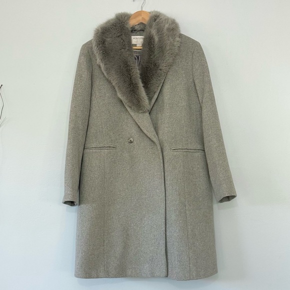 Monsoon Wool Rich removable faux fur trim collar wool blend coat in gray sz 14 - Picture 8 of 16